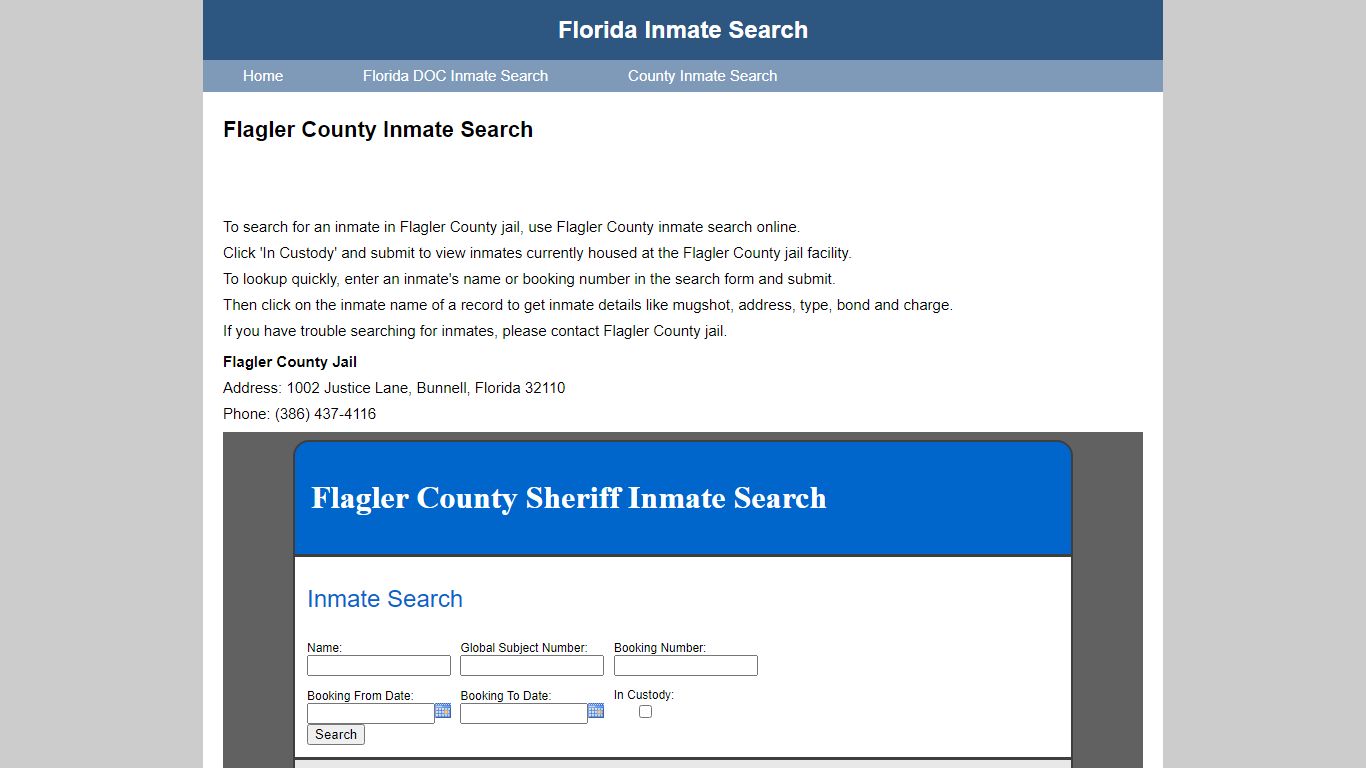 Flagler County Jail Inmate Search